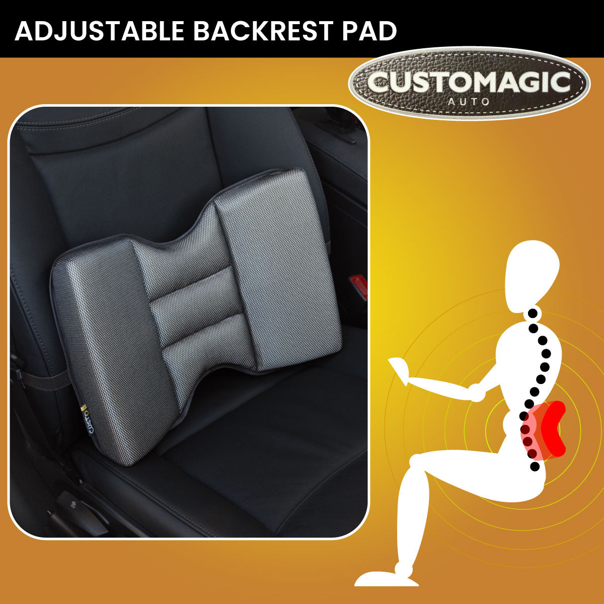 Customagic Adjustable Backrest Pad | Ergonomic | Optimal Back Support