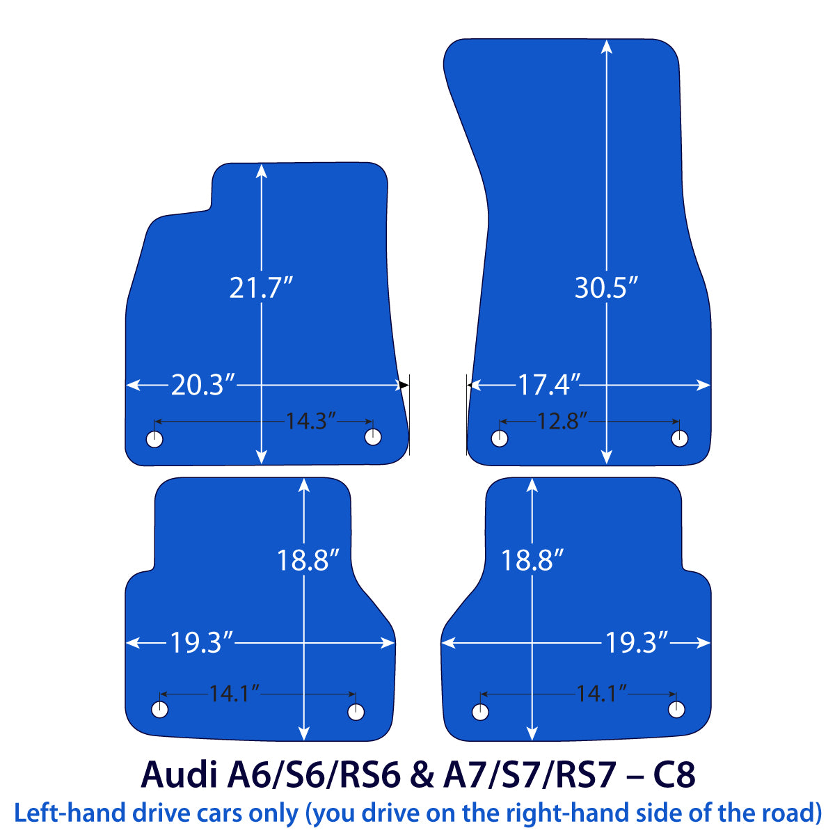 Audi A6/S6 A7/S7 2019-2025 | RS6 RS7 2021-2026 Velour Floor Mats – C8 – Black