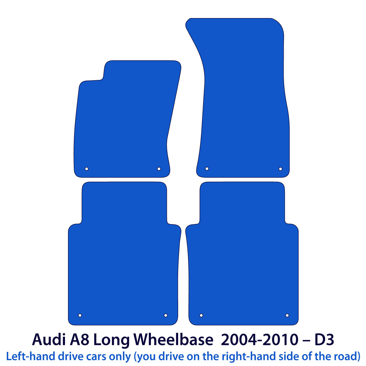 Audi A8/S8 Long Wheelbase Velour Floor Mats 2004-2010 – D3 – Black