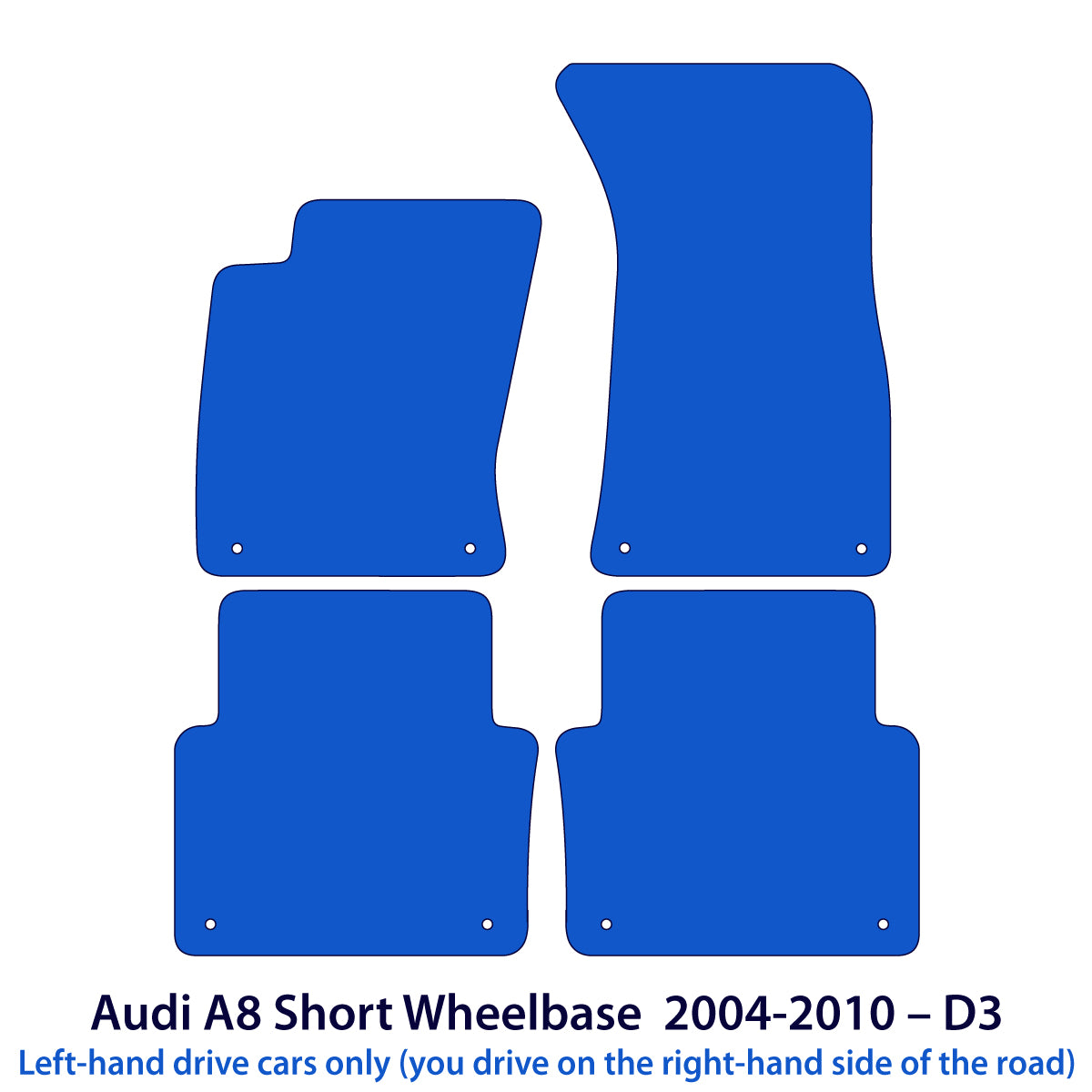 Audi A8/S8 Short Wheelbase Velour Floor Mats 2004-2010 – D3 – Black