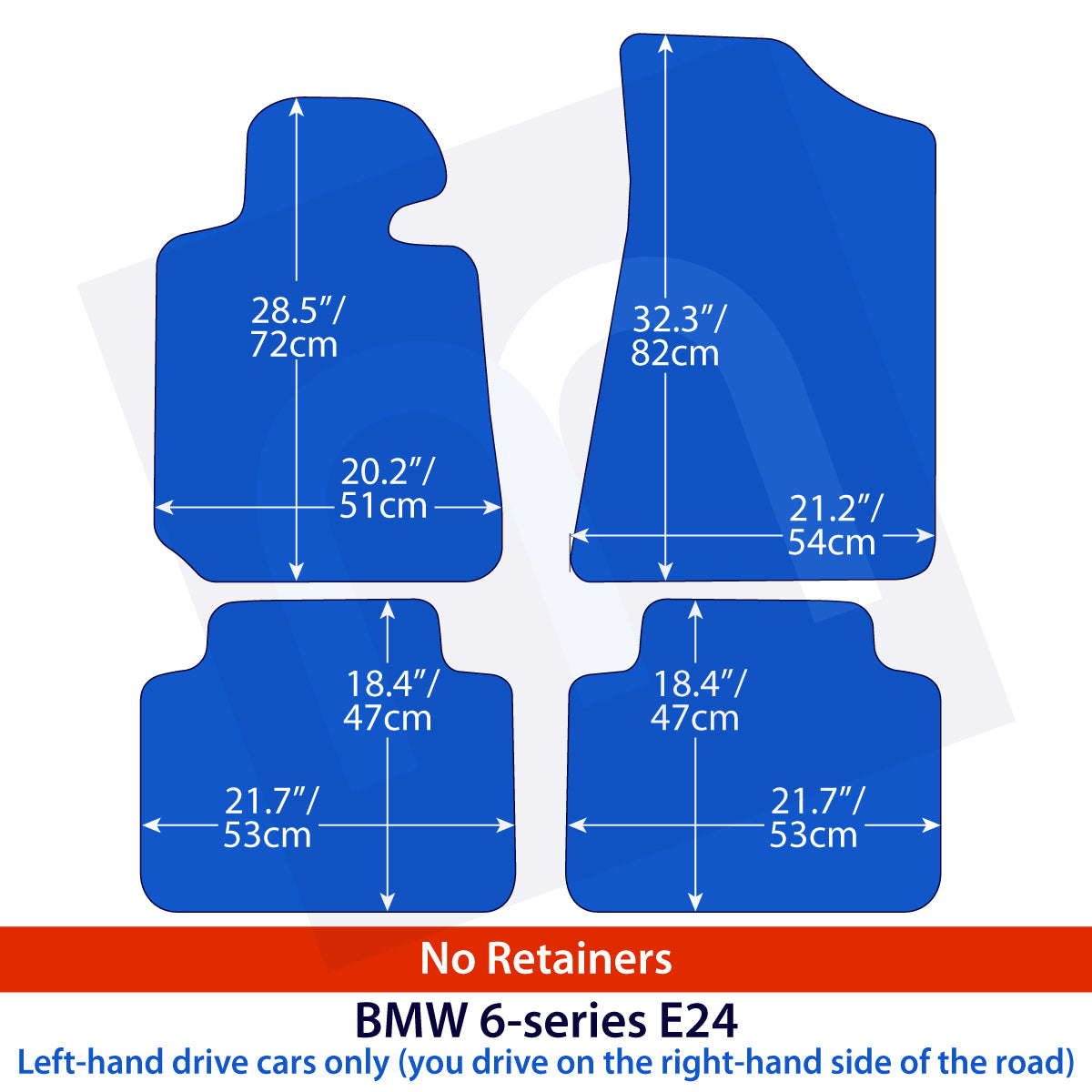BMW 6-Series Velour Floor Mats 1976-1989 – E24 – No Retainers – 6 Logo