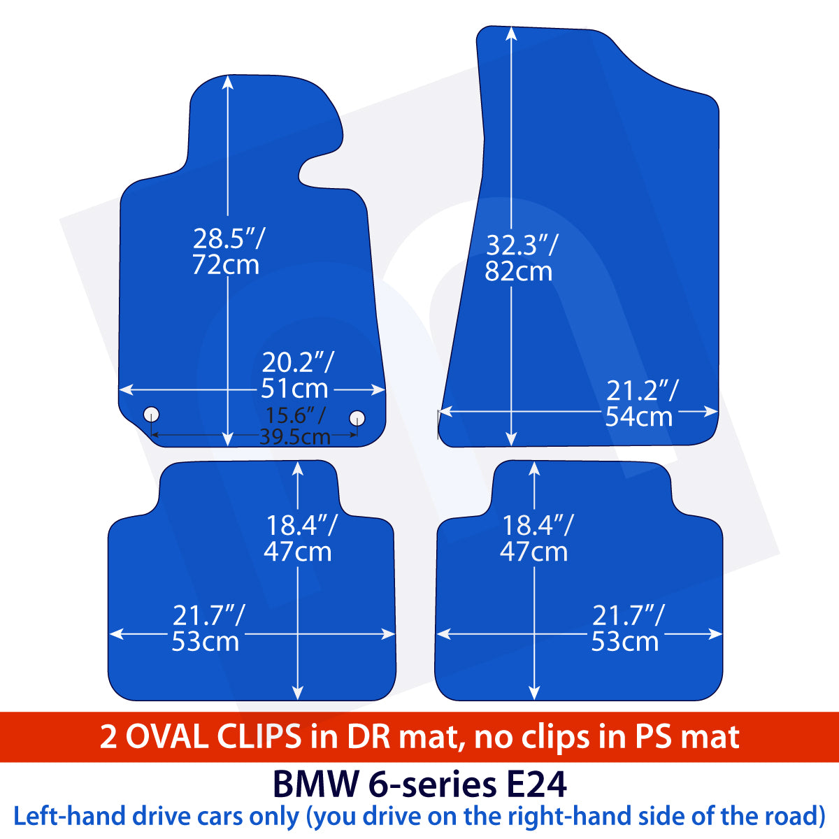 BMW 6-Series Velour Floor Mats 1976-1989 – E24 – Oval Clips – Black