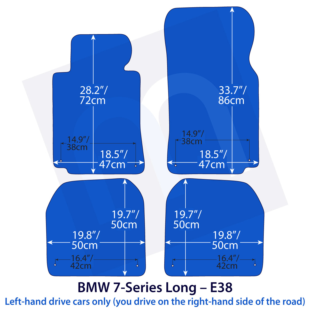 BMW 7-Series Velour Floor Mats 1996-2001 – Long Wheelbase E38 – M Stitching