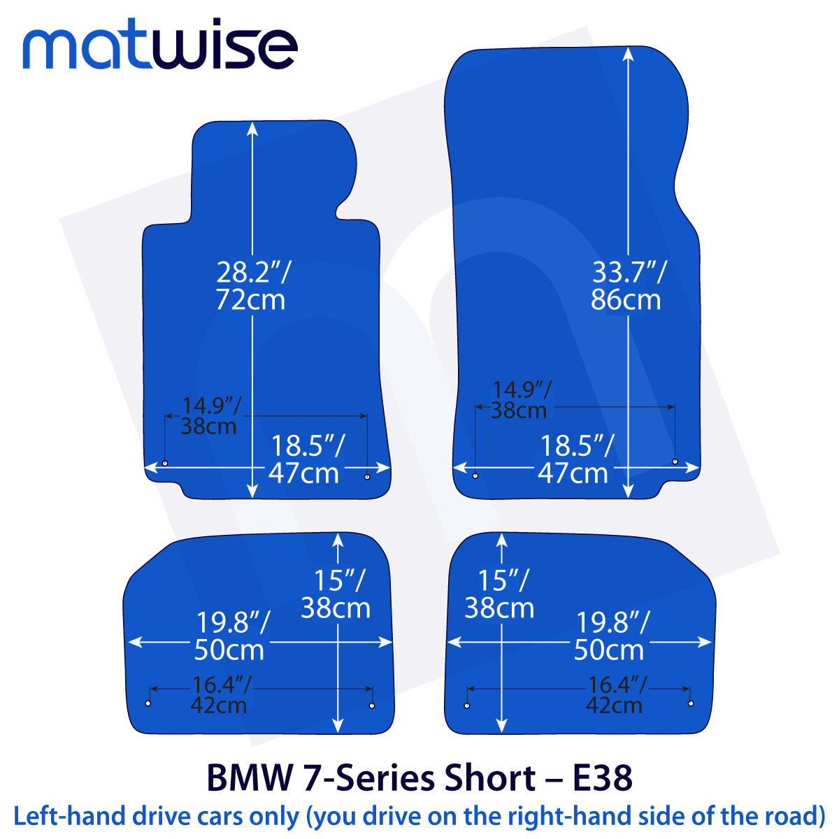 BMW 7-Series Velour Floor Mats 1996-2001 – Short Wheelbase E38 – M Stitching