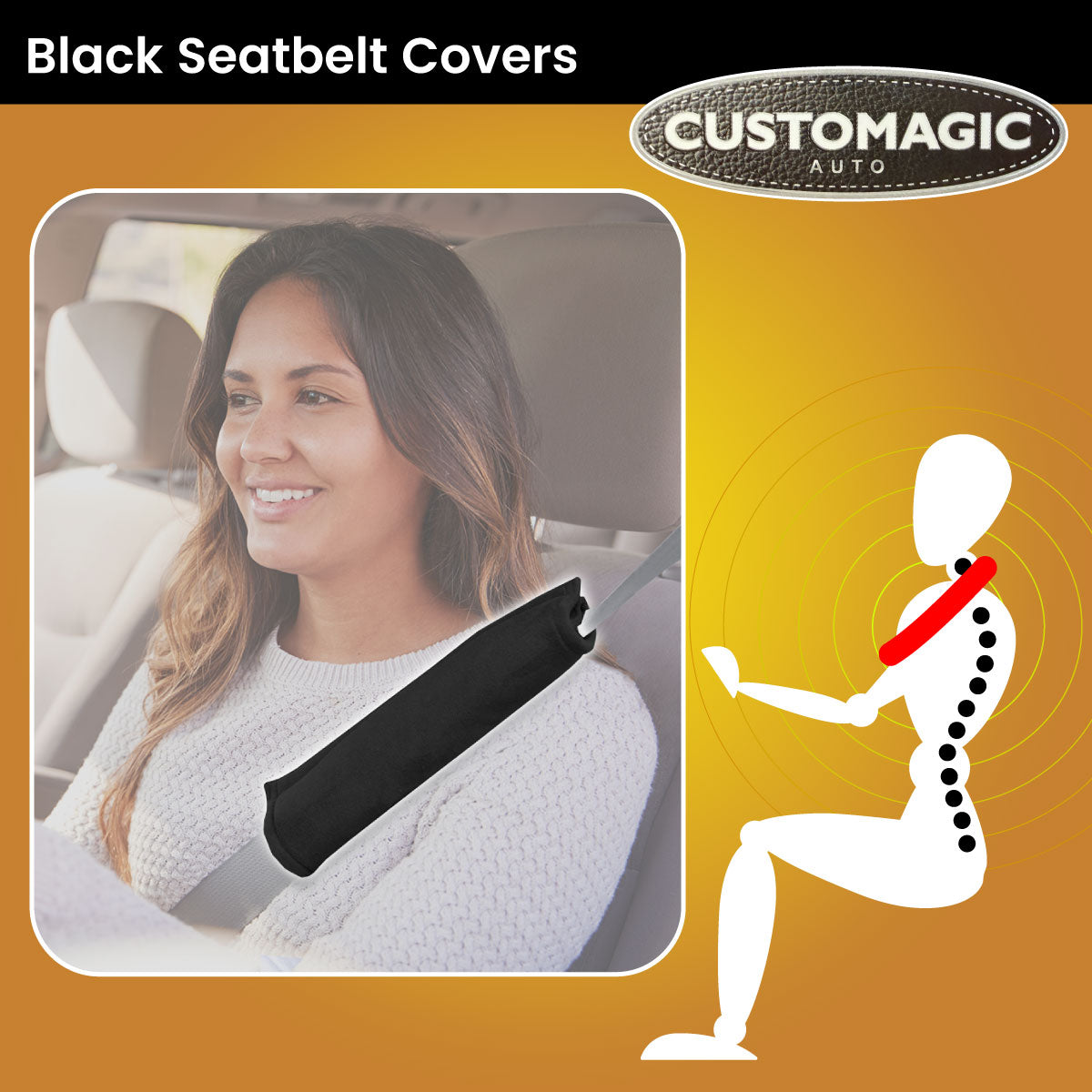 Customagic Black Seatbelt Covers | Set of 2 | Universal Fit