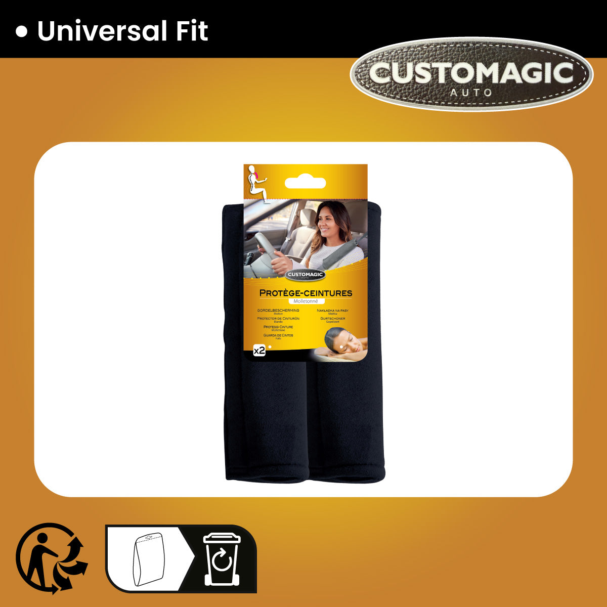 Customagic Black Seatbelt Covers | Set of 2 | Universal Fit