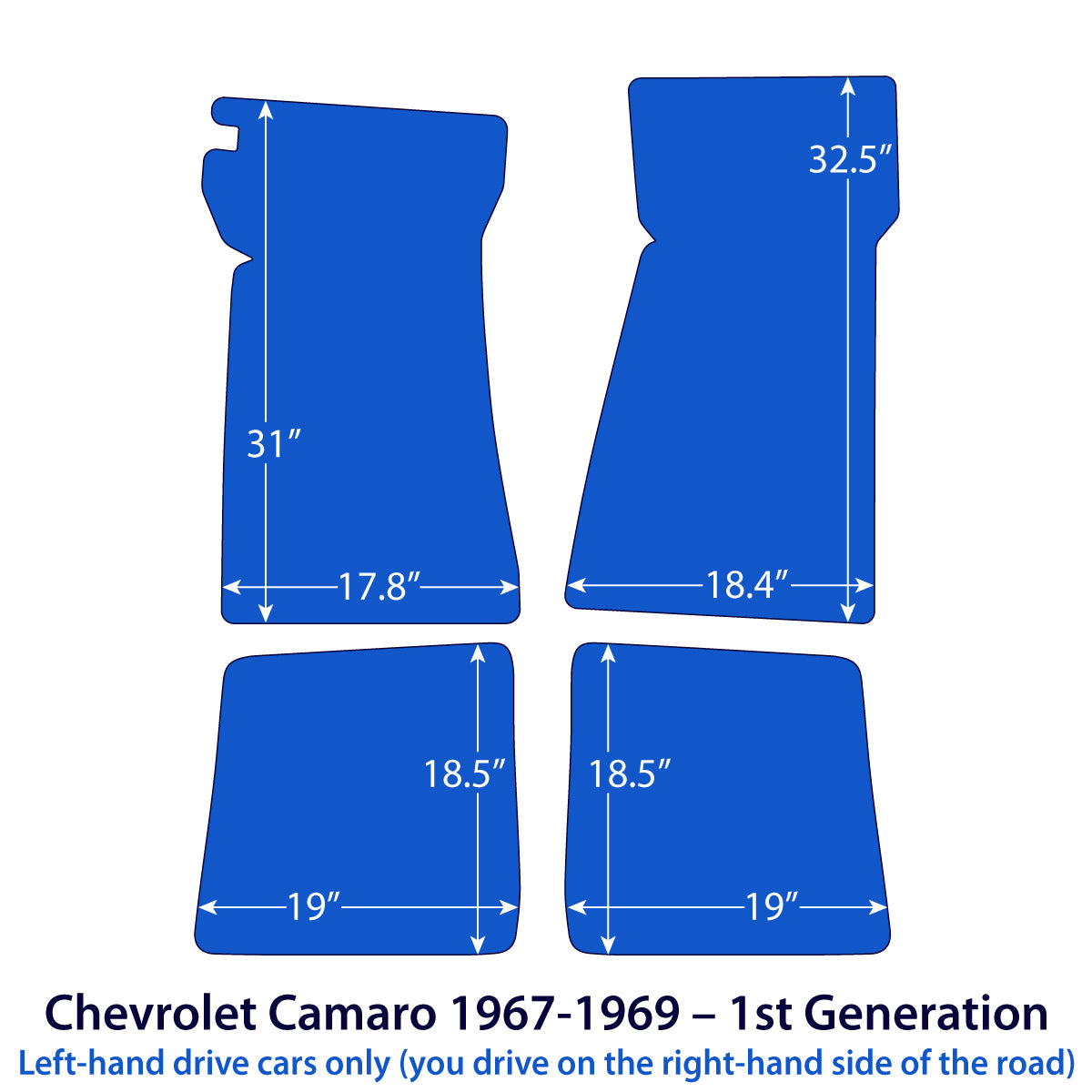 Chevrolet Camaro Velour Floor Mats 1967-1969 – 1st Generation – Black