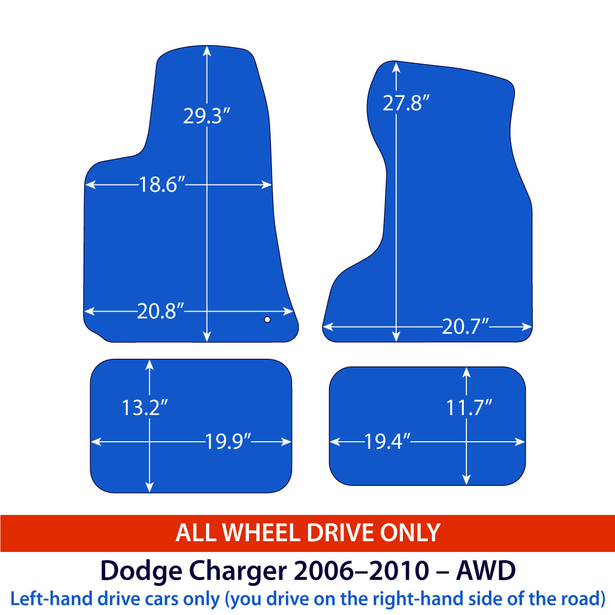 Dodge Charger Velour Floor Mats 2006–2010 – AWD – Black