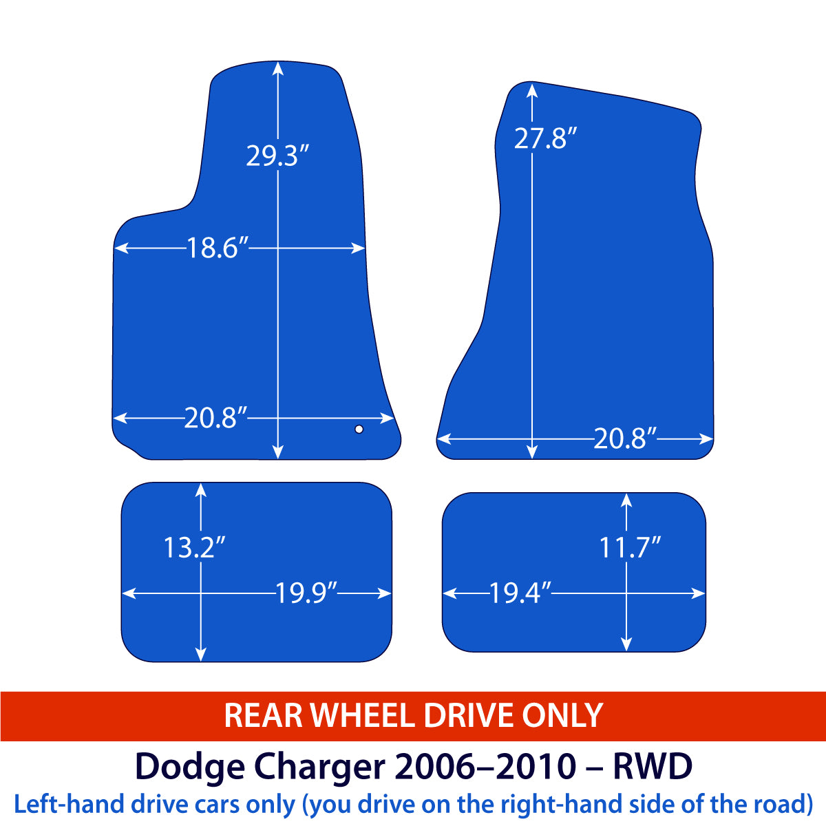 Dodge Charger Velour Floor Mats 2006–2010 – RWD – Black