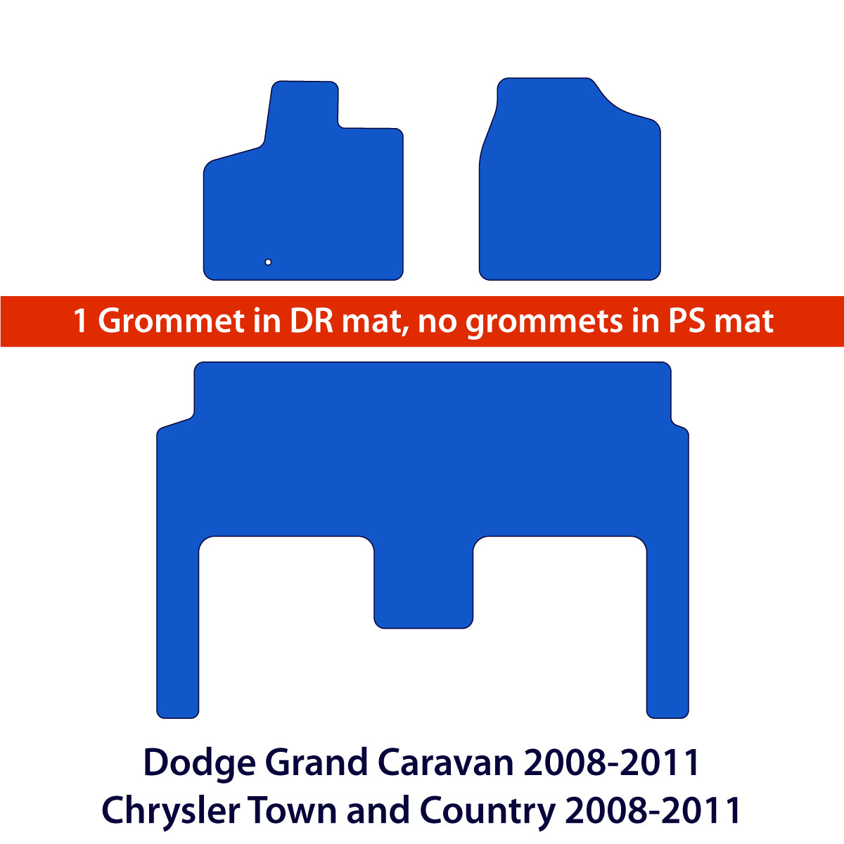 Dodge Grand Caravan 2008-2011 & Chrysler Town and Country 2008-2011 2 Rows Velour Floor Mats – Black