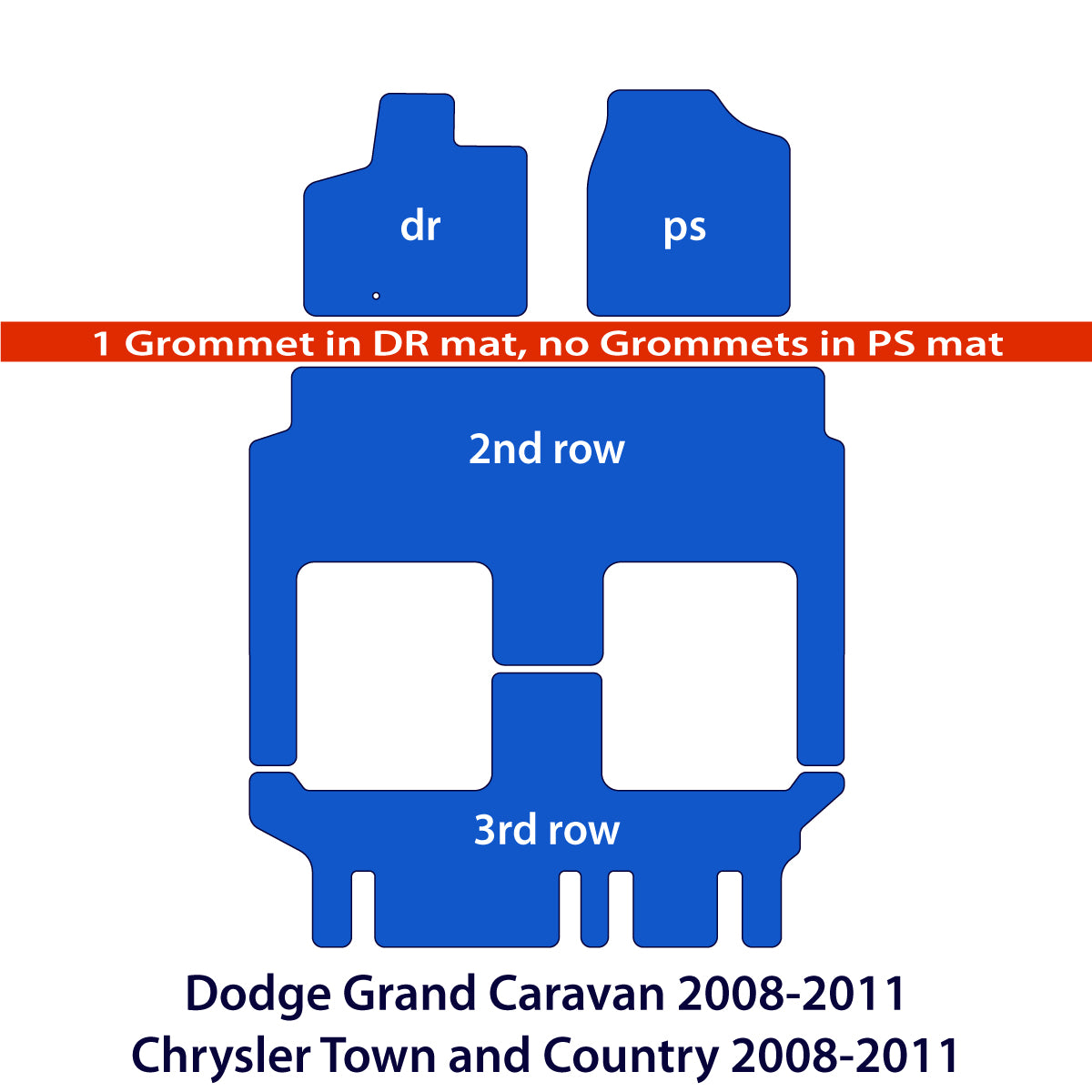 Dodge Grand Caravan 2008-2011 &amp; Chrysler Town and Country 2008-2011 3 Rows Velour Floor Mats – Black