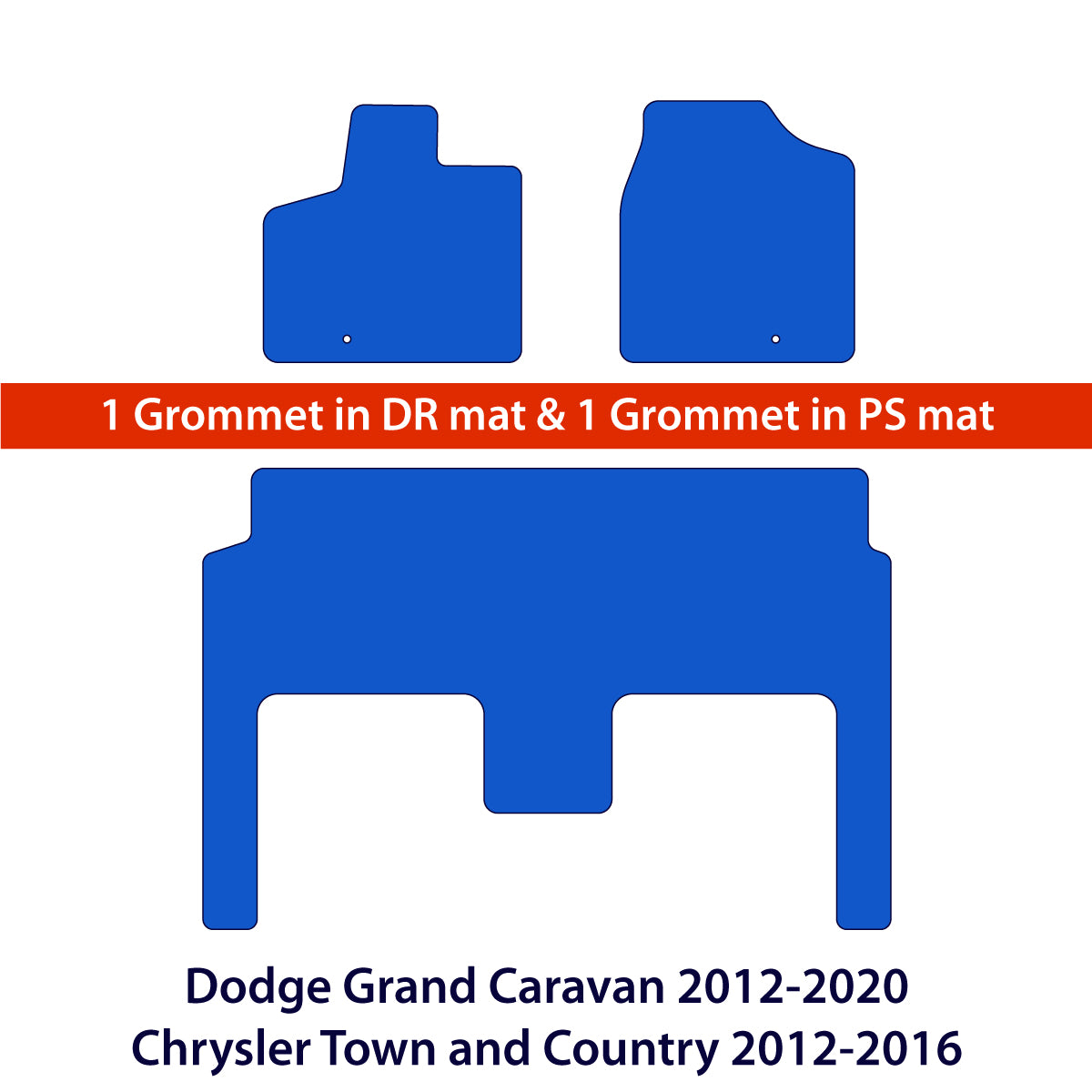 Dodge Grand Caravan 2012-2020 &amp; Chrysler Town and Country 2012-2016 2 Rows Velour Floor Mats – Black