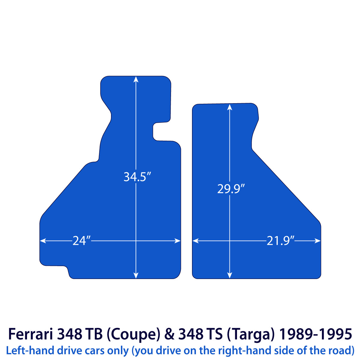 Ferrari 348 TB & 348 TS Velour Floor Mats 1989-1995 – Coupé & Targa – Black
