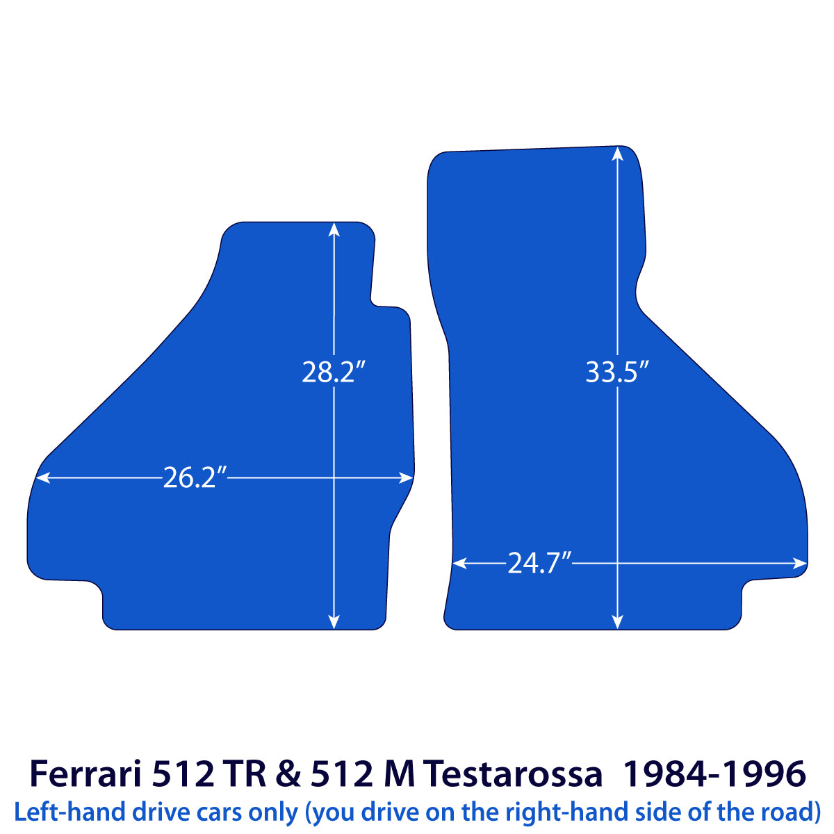 Ferrari 512 TR &amp; 512 M Testarossa Velour Floor Mats 1984-1996 – Black