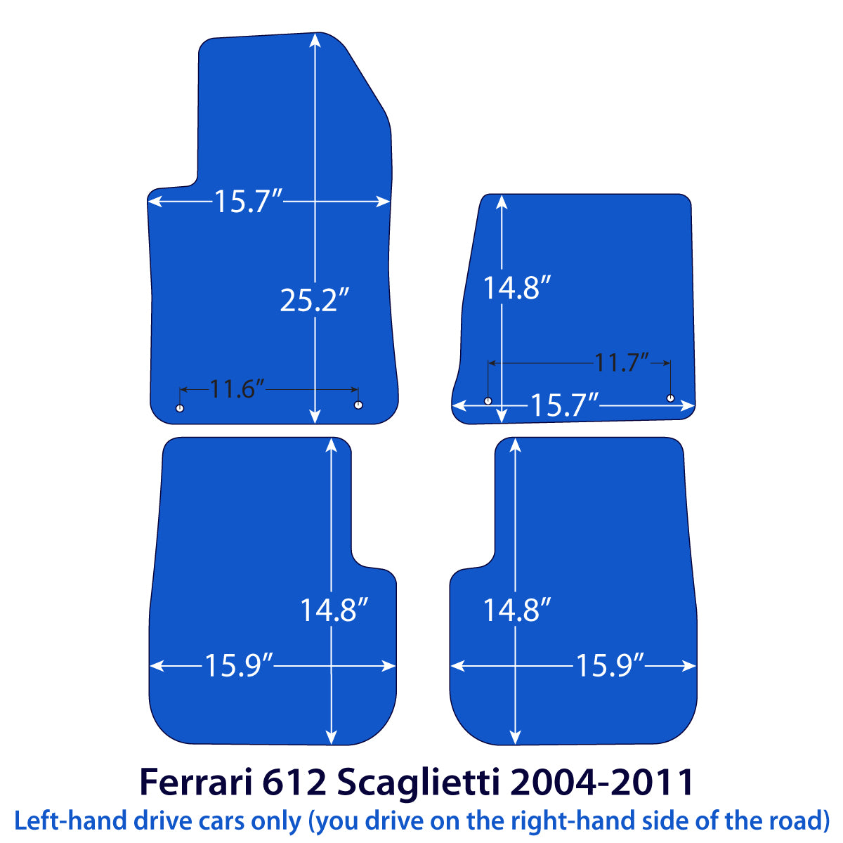 Ferrari 612 Scaglietti Velour Floor Mats 2004-2011 – Coupé – Black