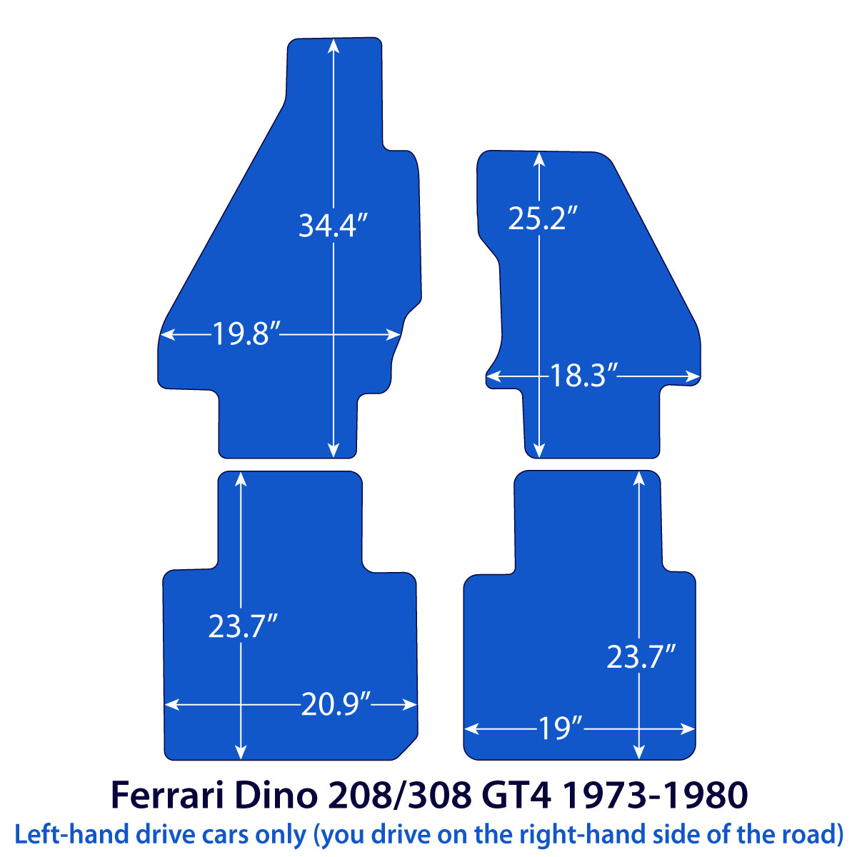 Ferrari Dino 208/308 GT4 Velour Floor Mats 1973-1980 – Black