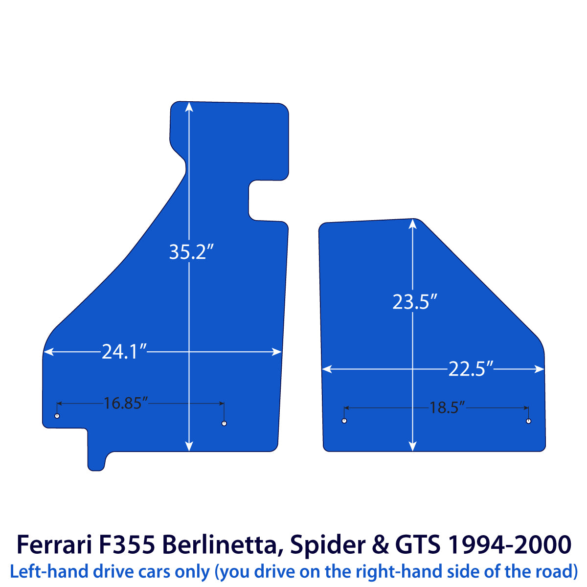 Ferrari F355 Berlinetta, Spider &amp; GTS Velour Floor Mats 1994-2000 – Black