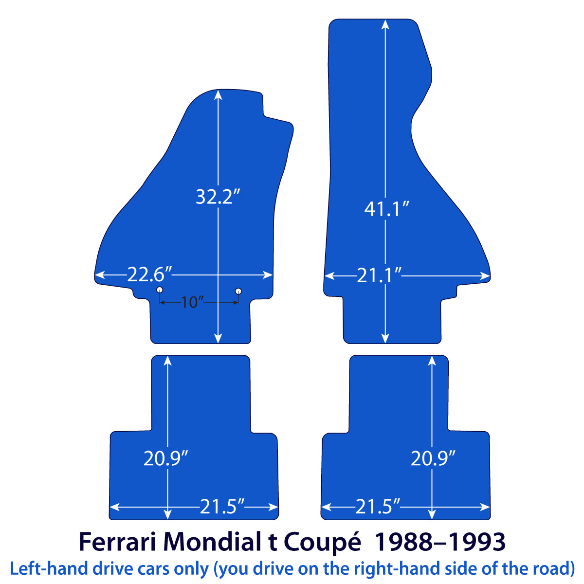 Ferrari Mondial t Coupé Velour Floor Mats 1988–1993 – Black