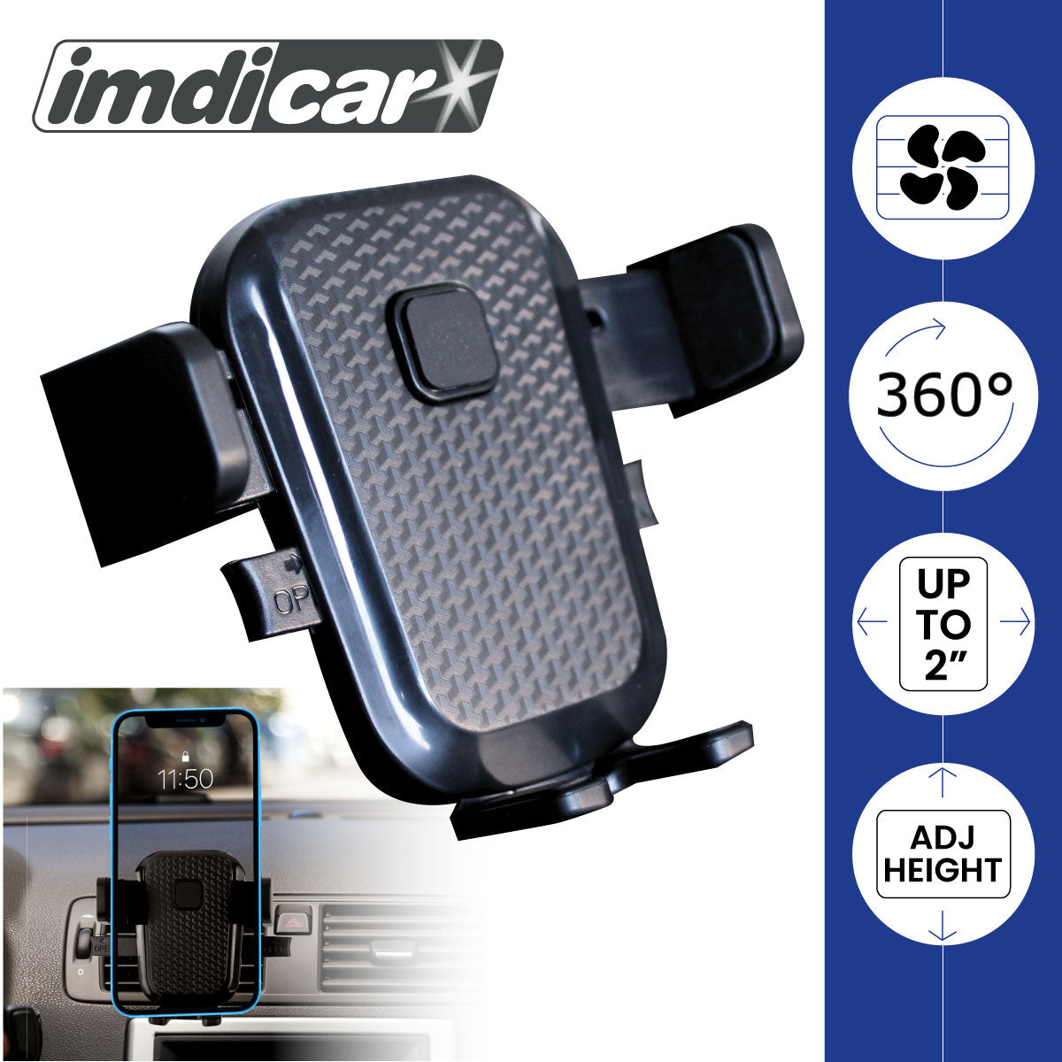 ImdiCar Car Phone Holder | Vent Mount | Adjustable Width & Height