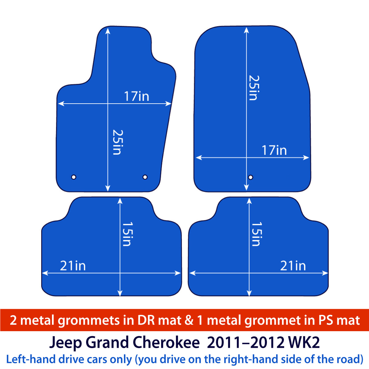 Jeep Grand Cherokee Velour Floor Mats 2011–2012 – WK2 – Black