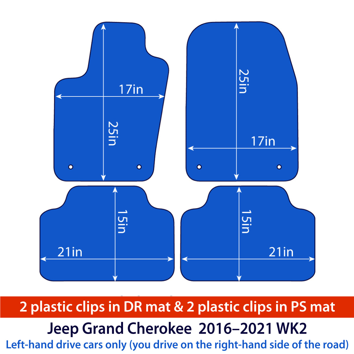 Jeep Grand Cherokee Velour Floor Mats 2016–2021 – WK2 – Black