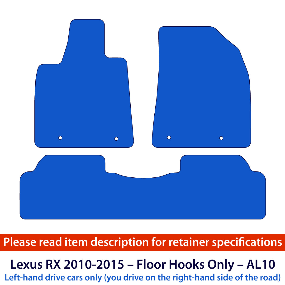 Lexus RX Velour Floor Mats 2010-2013 – Floor Hooks Only – AL10 – Black