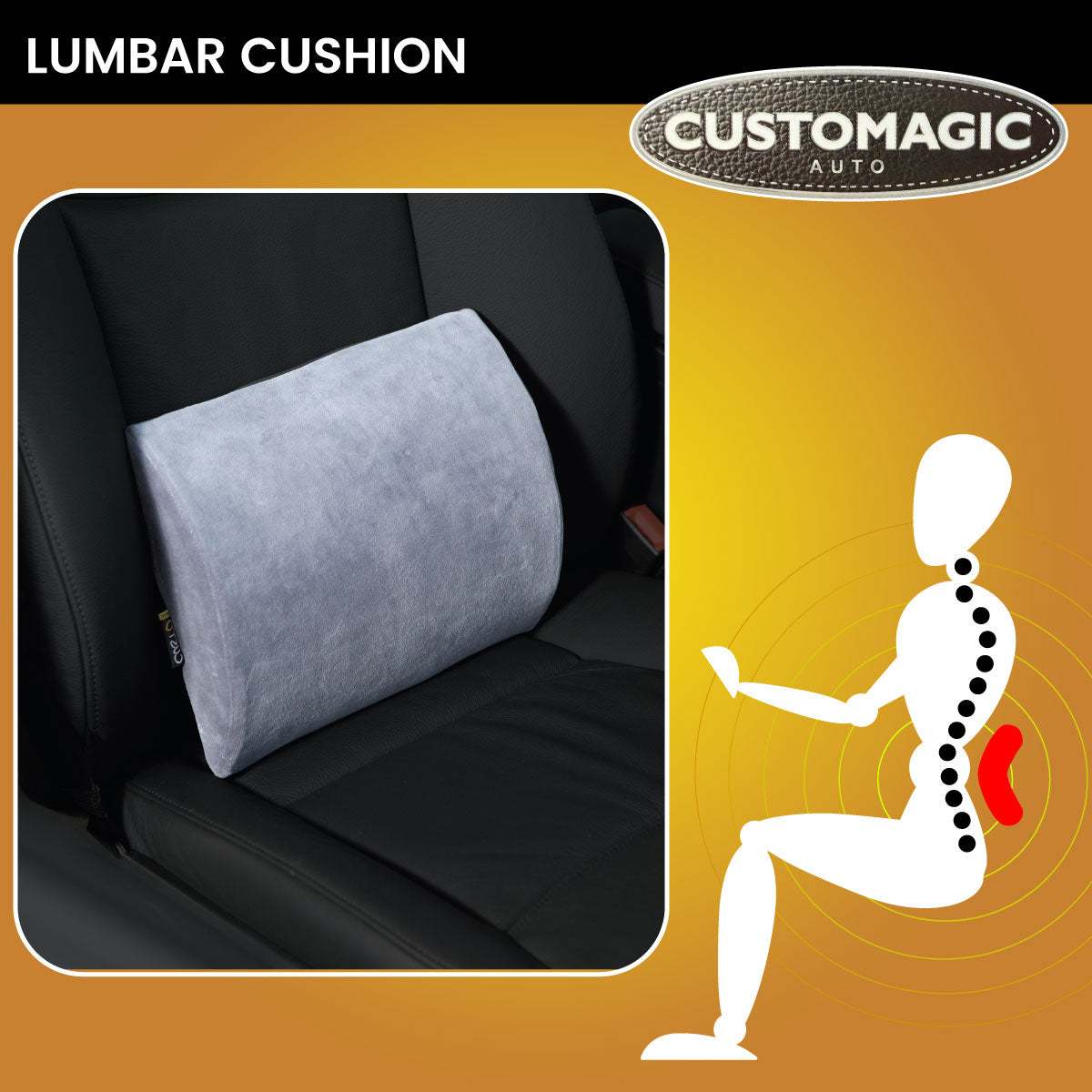 Customagic Lumbar Cushion | Memory Foam | Washable Cover