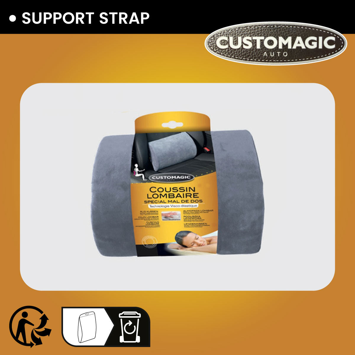 Customagic Lumbar Cushion | Memory Foam | Washable Cover