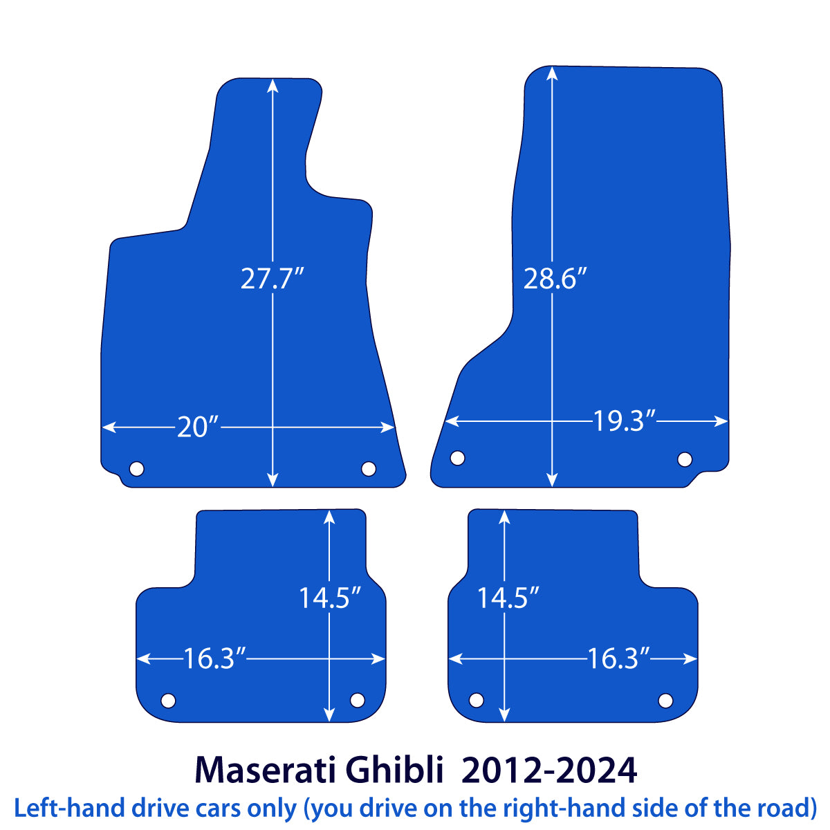 Maserati Ghibli Velour Floor Mats 2012-2024 – Black