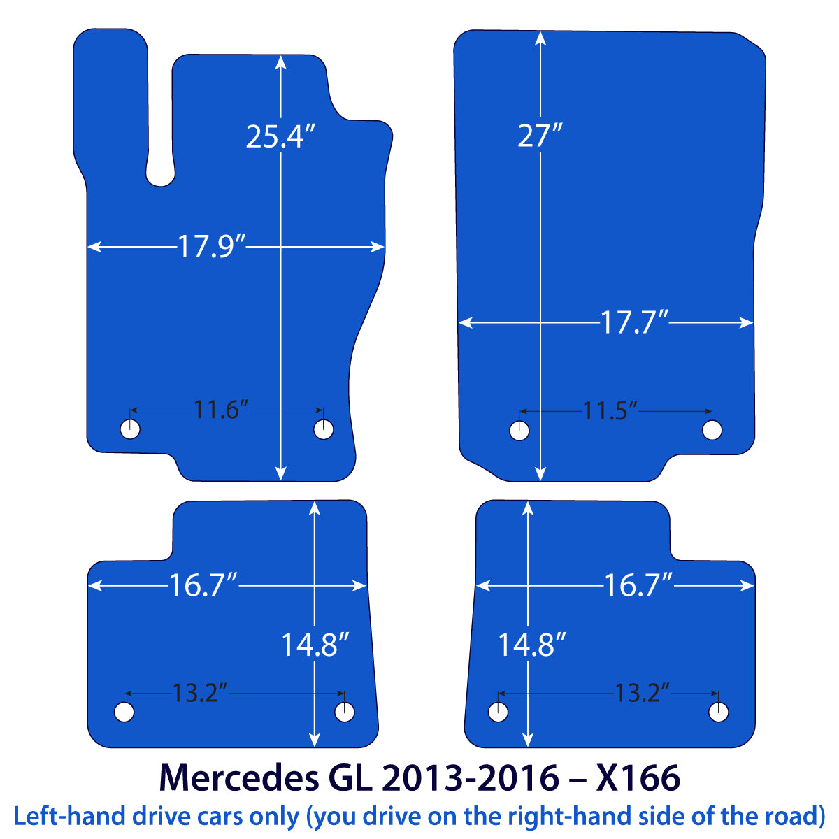 Mercedes GL Velour Floor Mats 2013-2016 – X166 – Black