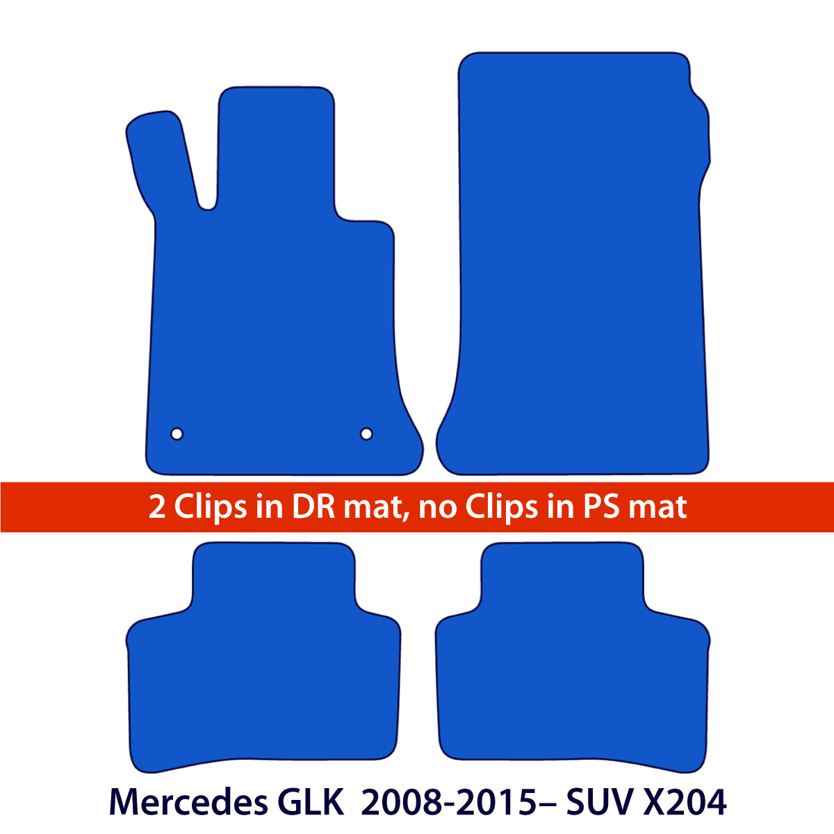 Mercedes GLK Floor Mats 2008-2015 – SUV X204 – Clips in DR mat only – Black
