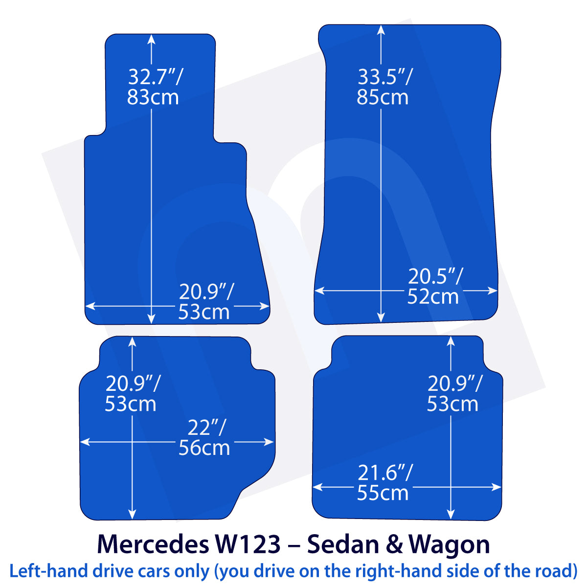 Mercedes W123 Velour Floor Mats 1975-1986 – Sedan & Wagon – Black