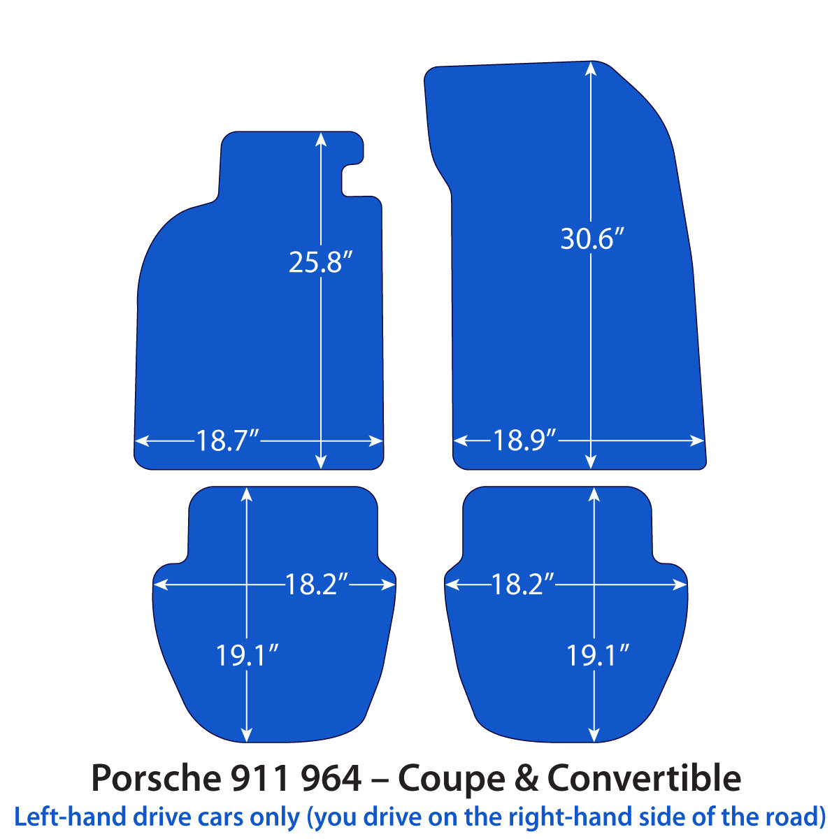 Porsche 911 Coupe & Convertible Velour Floor Mats – 964 – Black