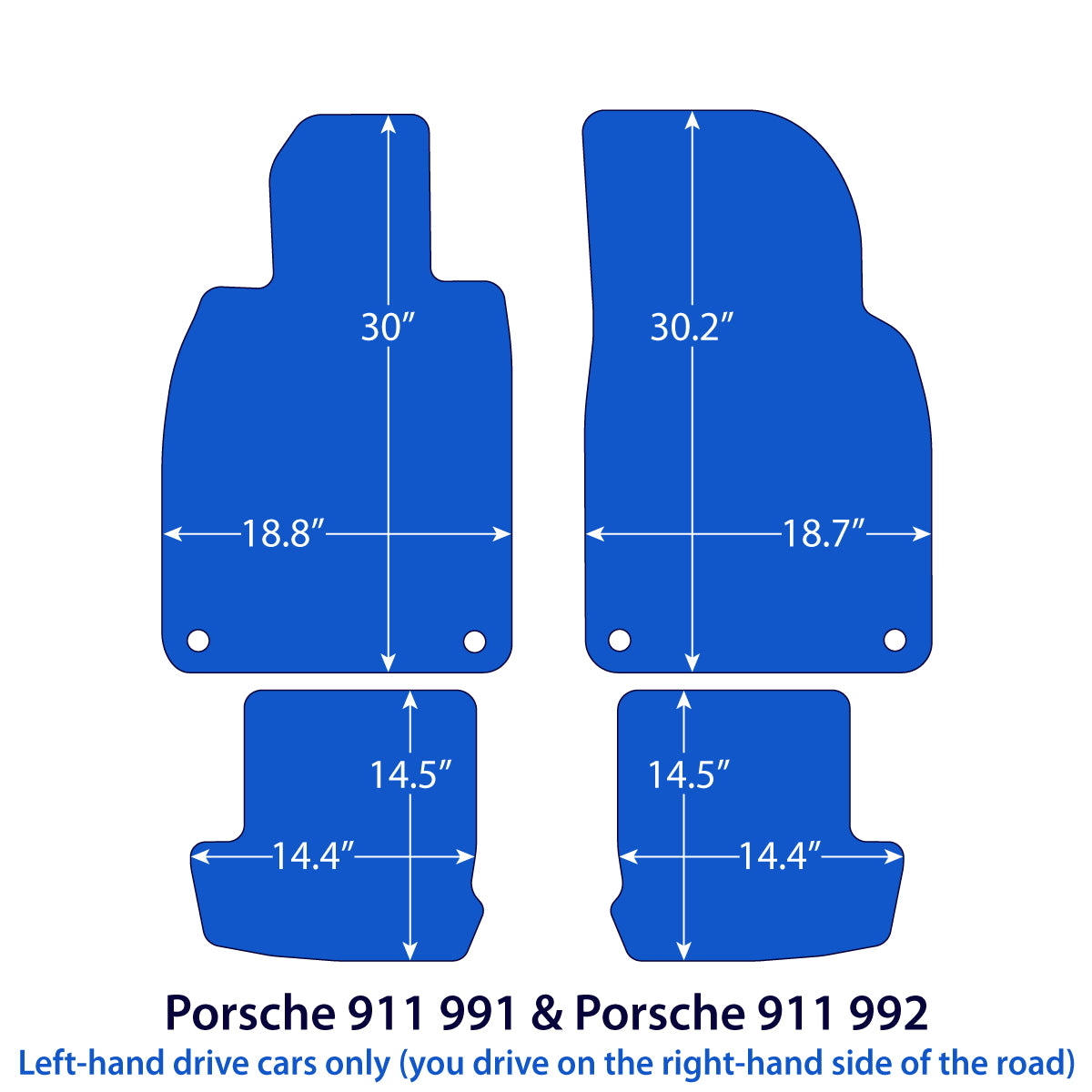 Porsche 911 Velour Floor Mats – 991 & 992 Coupe, Convertible, Targa & Speedster – Black