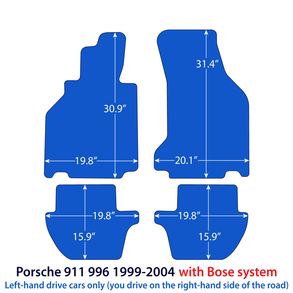 Porsche 911 Velour Floor Mats 1999-2004 with Bose system – 996 – Black