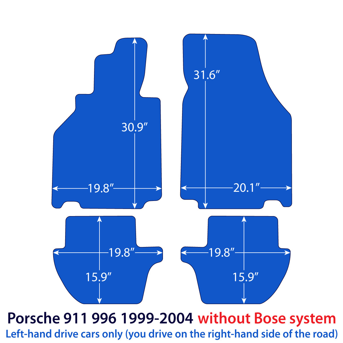 Porsche 911 Velour Floor Mats 1999-2004 without Bose system – 996 – Black