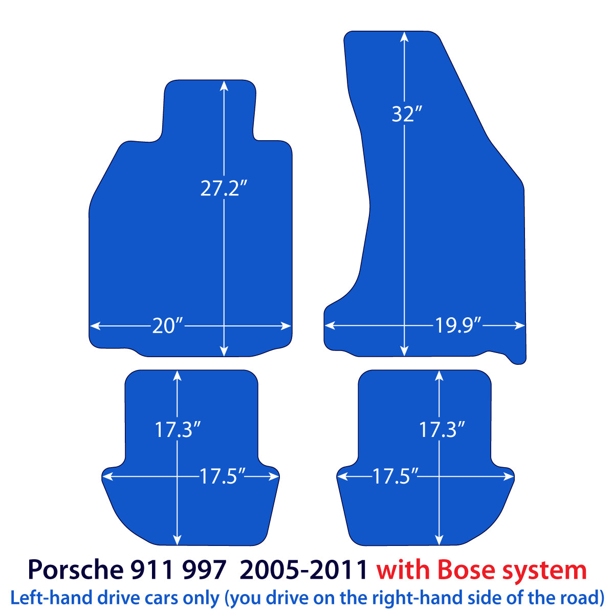 Porsche 911 Velour Floor Mats 2005-2011 with Bose system – 997 – Black