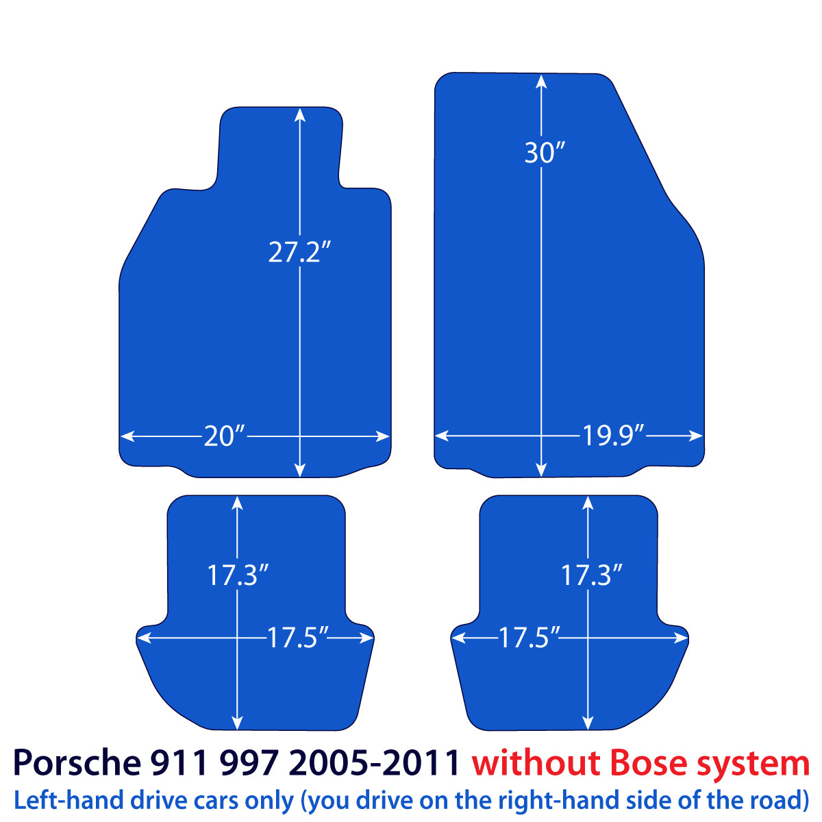 Porsche 911 Velour Floor Mats 2005-2011 without Bose system – 997 – Black