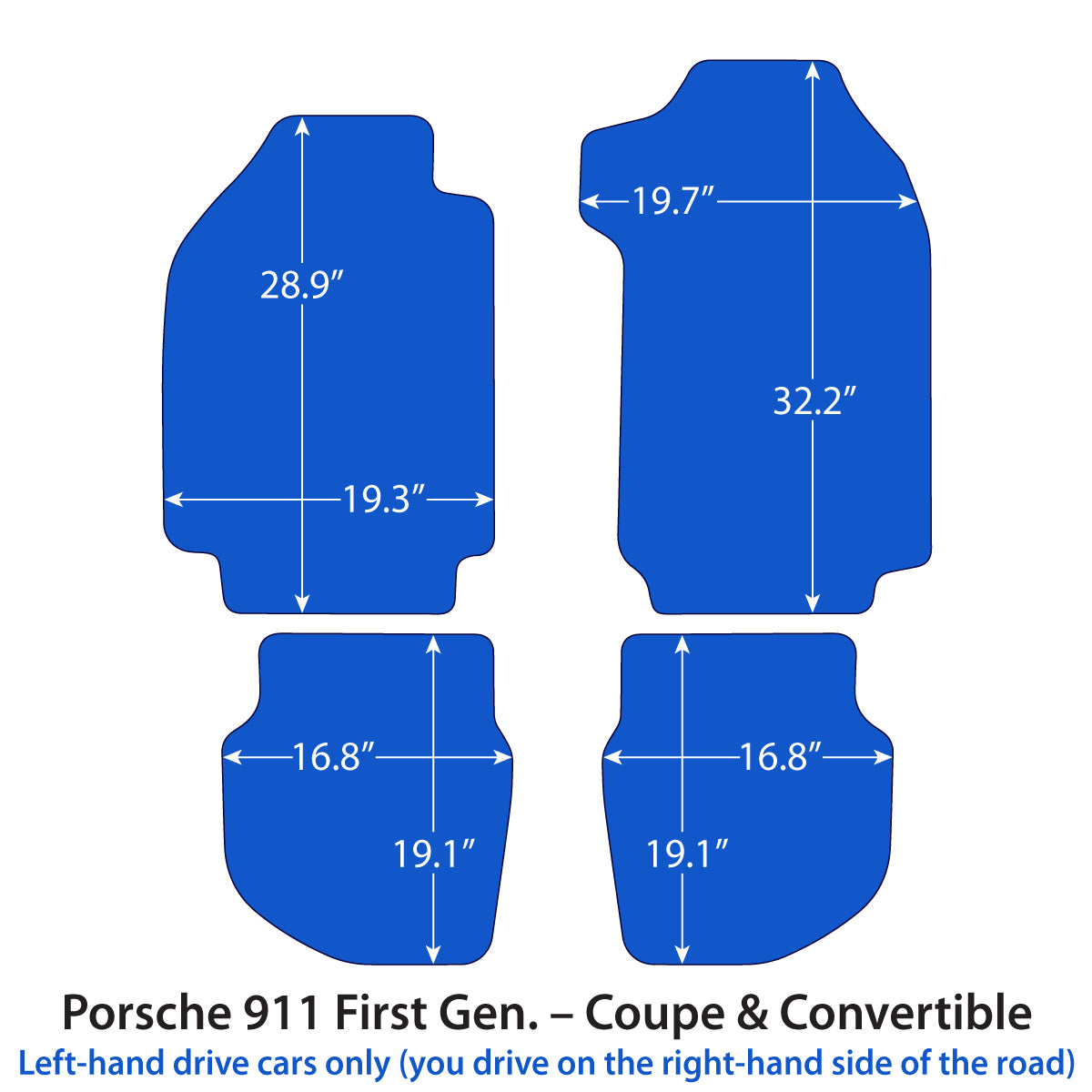 Porsche 911 First Generation Velour Floor Mats – Coupe & Convertible – Black