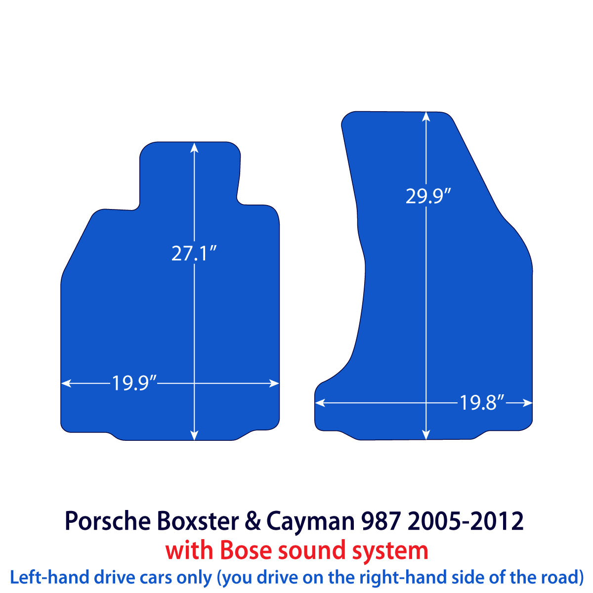 Porsche Boxster &amp; Cayman Velour Floor Mats 2005-2012 with Bose system – 987 – Black