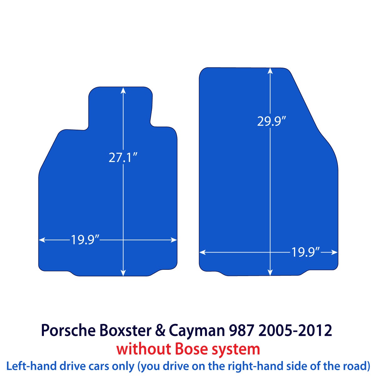 Porsche Boxster & Cayman Velour Floor Mats 2005-2012 without Bose system – 987 – Black
