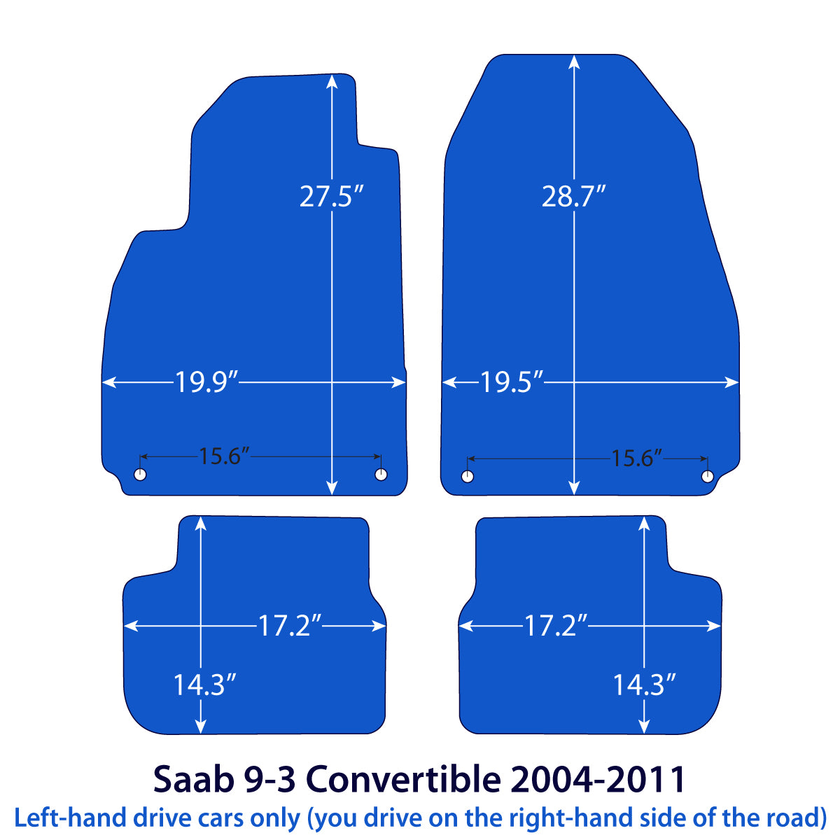 Saab 9-3 Convertible Velour Floor Mats 2004-2011 – Black