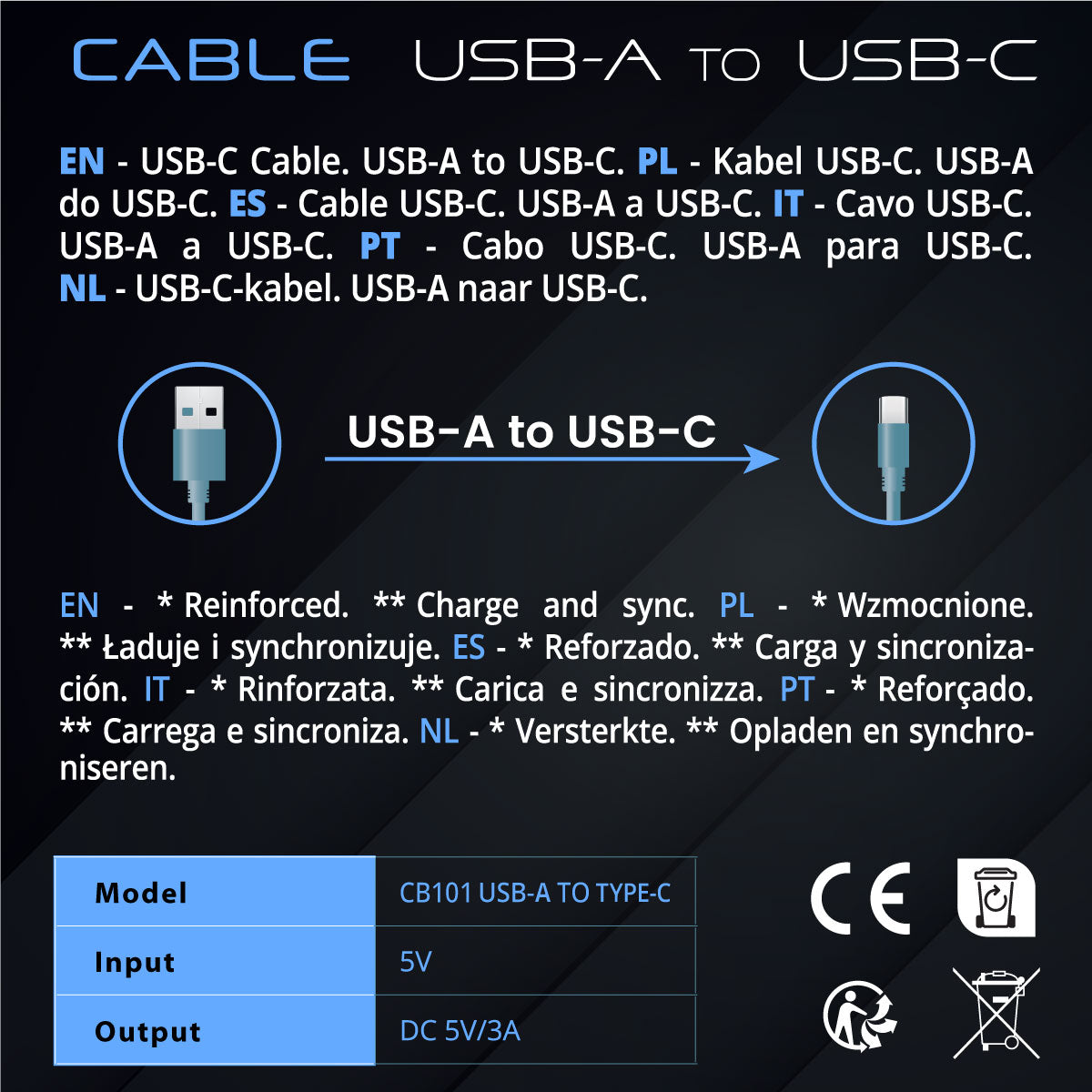 Gokana USB Silicone Cable | USB-A to USB-C | Charging &amp; Data – Baby Blue