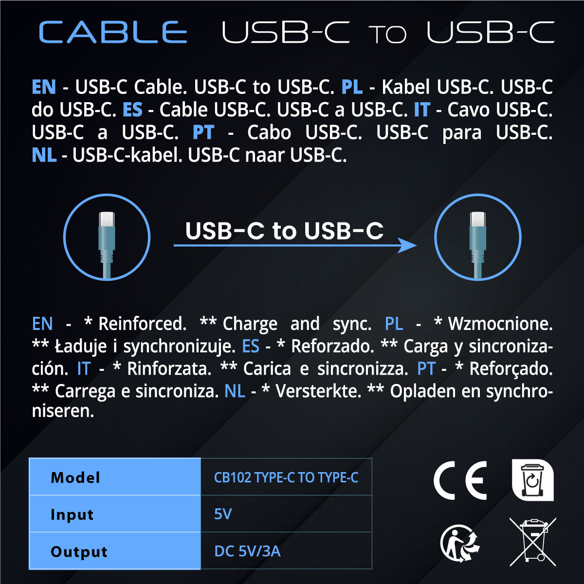 Gokana USB Silicone Cable | USB-C to USB-C | Charging &amp; Data – Baby Blue