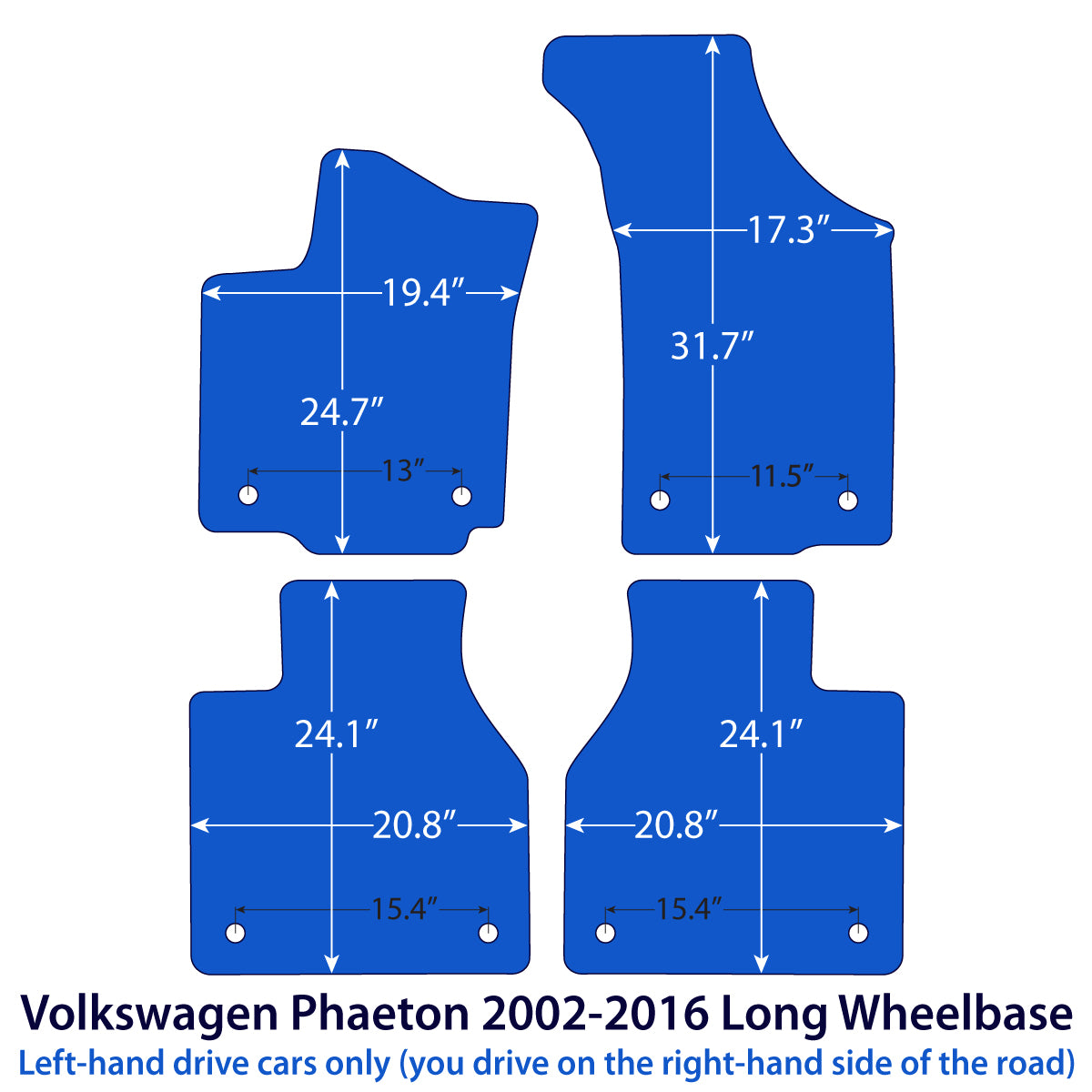 Volkswagen Phaeton Velour Floor Mats 2002-2016 – Long Wheelbase – Black