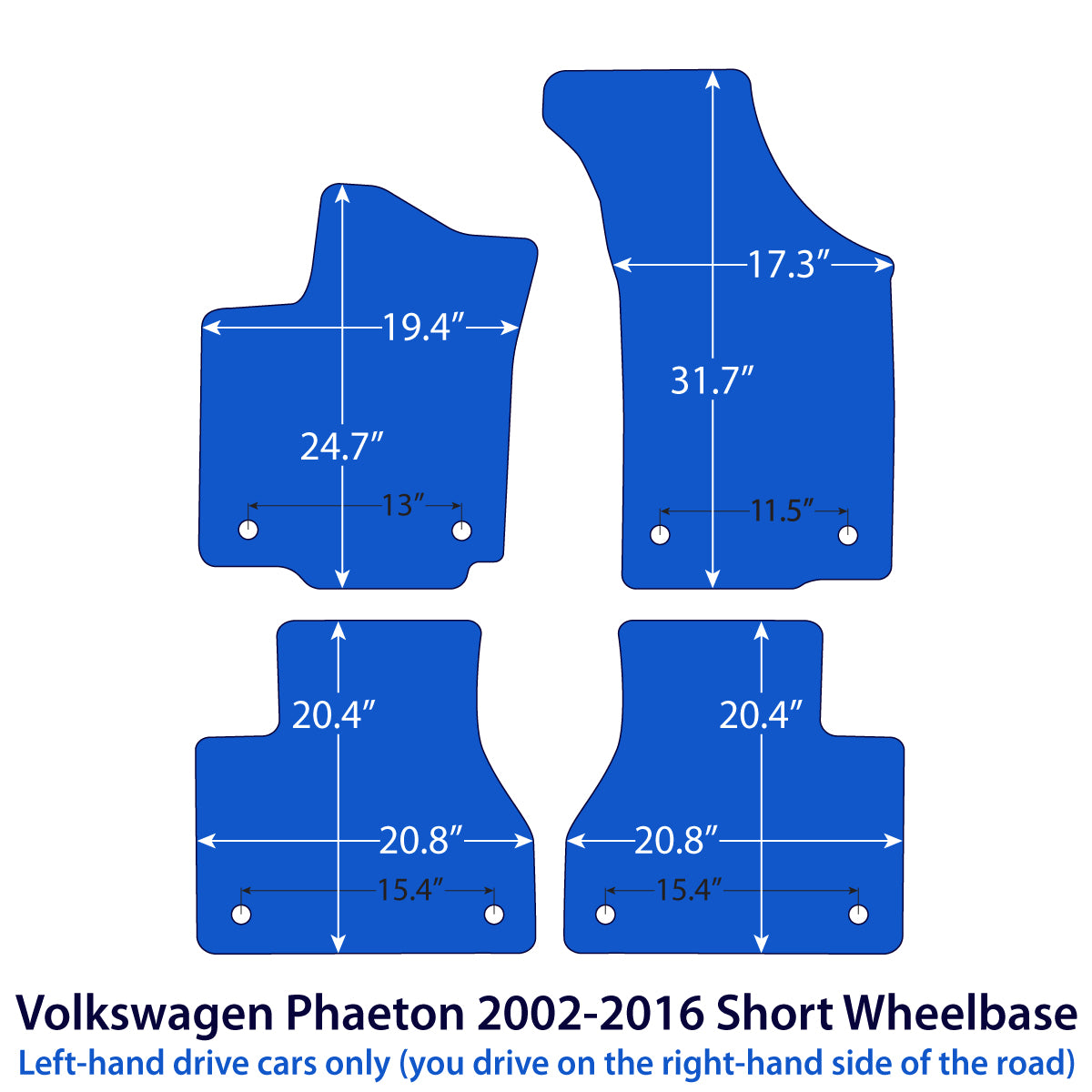 Volkswagen Phaeton Velour Floor Mats 2002-2016 – Short Wheelbase – Black