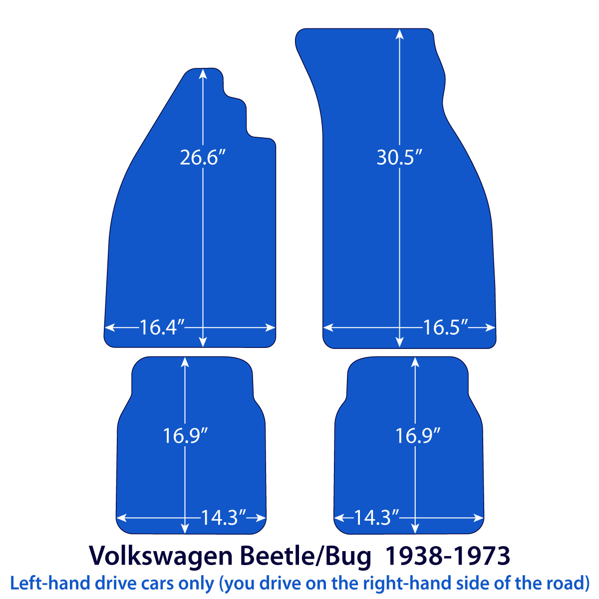 Volkswagen Beetle / Bug Velour Floor Mats 1938-1973 – Black