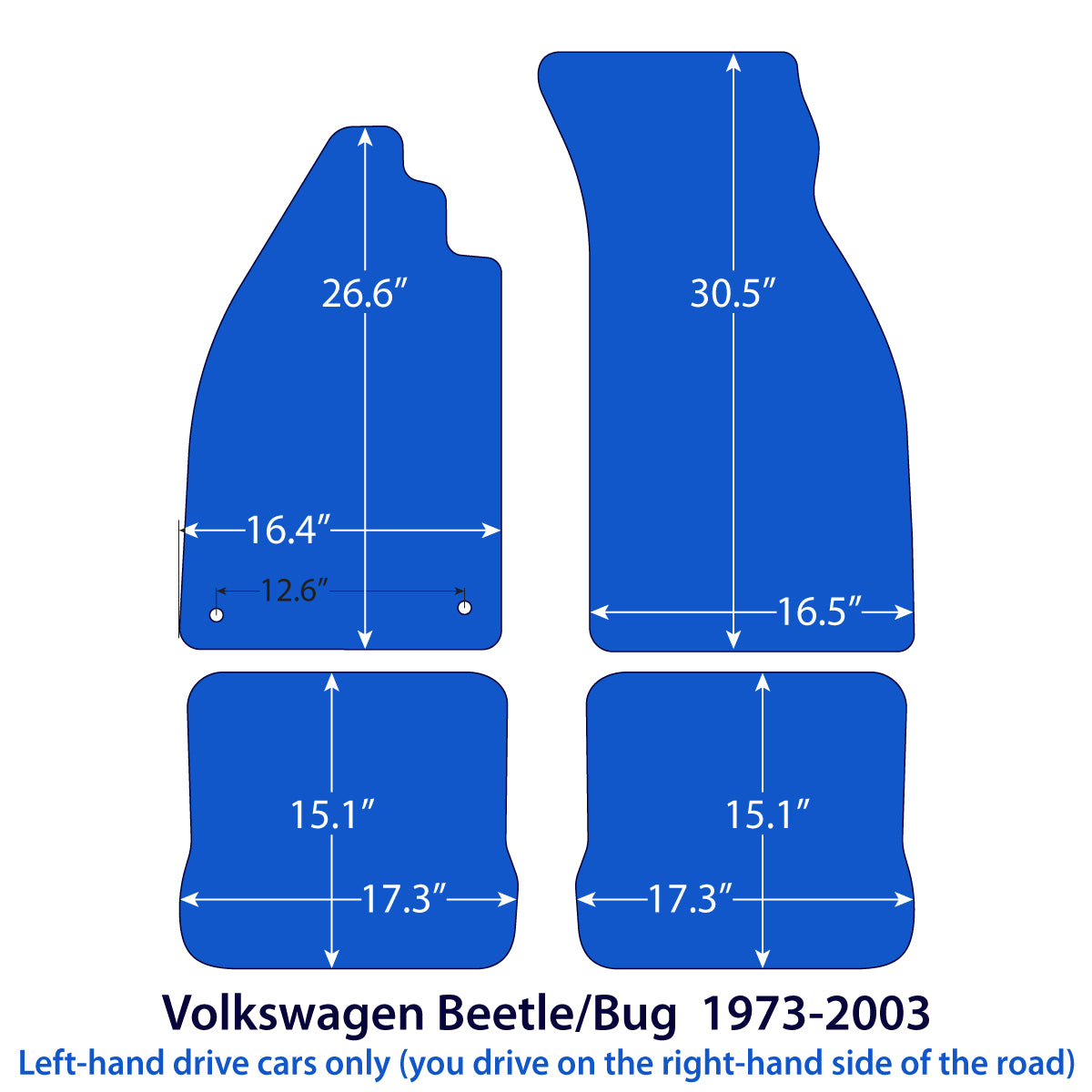 Volkswagen Beetle / Bug Velour Floor Mats 1973-2003 – Black