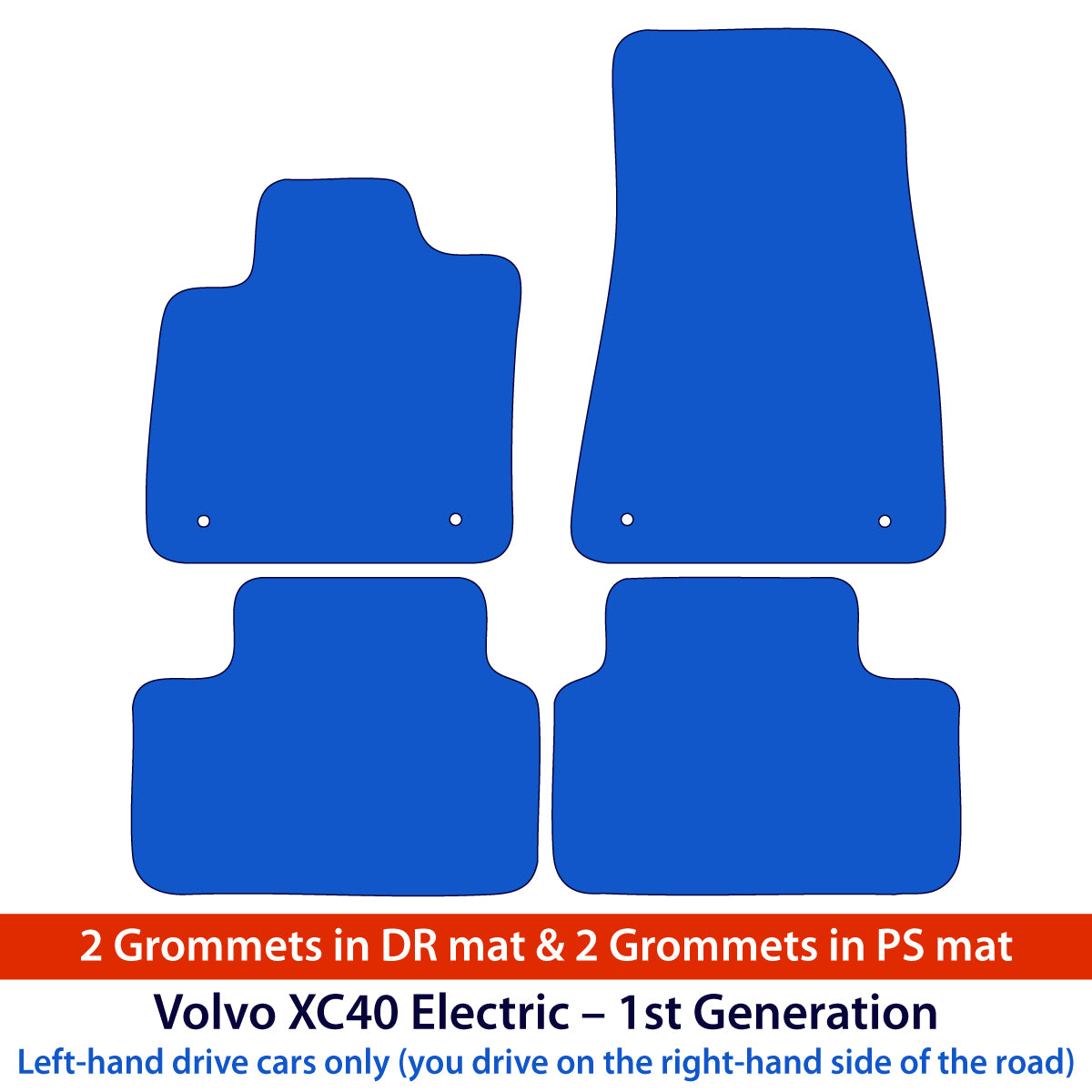 Volvo XC40 Electric Velour Floor Mats 2020-2022 – Clips in DR and PS – Flag Logo