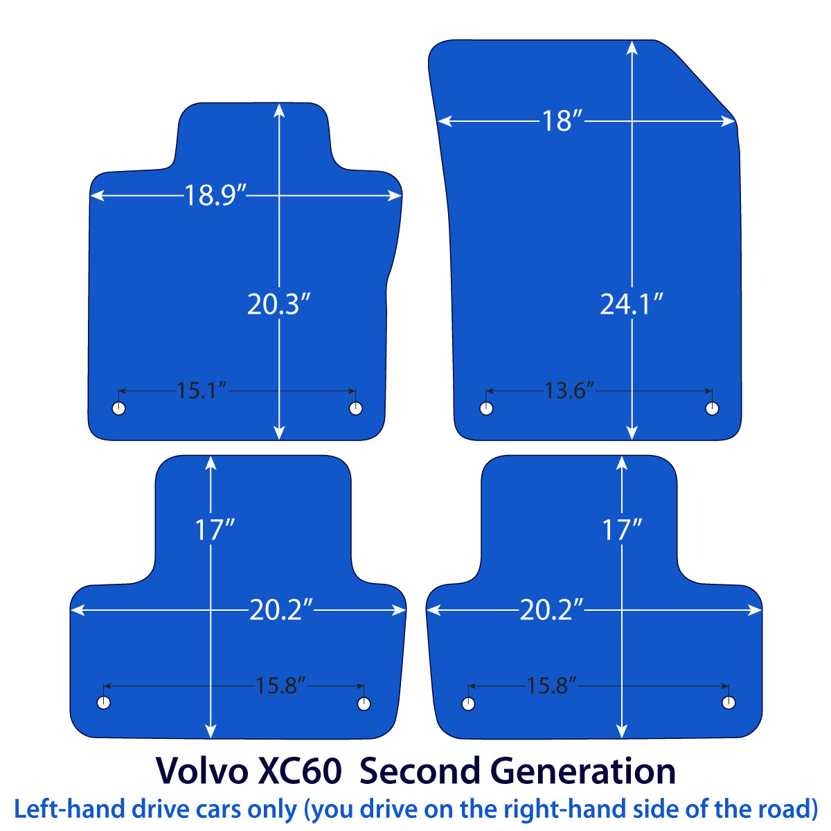 Volvo XC60 Velour Floor Mats 2018-2026 – 2nd Gen – Black